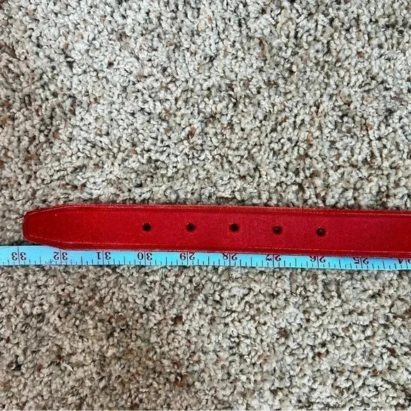 Liz Claiborne Vintage Red Leather Belt with Solid Brass Silver Brushed Buckle - Picture 15 of 16
